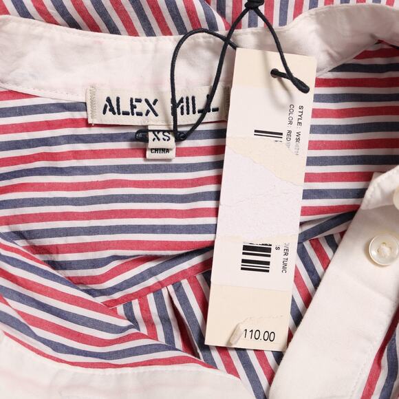 Alex Mill Striped Cotton Popover Tunic Red White Blue Oversized Shirt Size XS - Picture 6 of 10